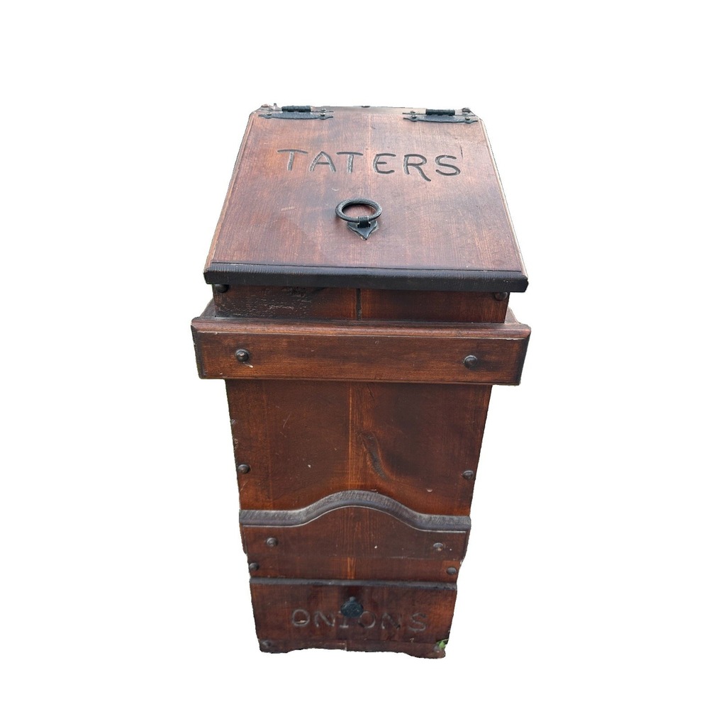Vintage Taters 'N Onions Wooden Storage Bin Farmhouse Country Wood Box Rustic